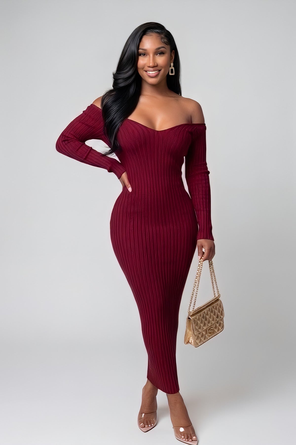 EFFORTLESS HOURGLASS DRESS (WINE)