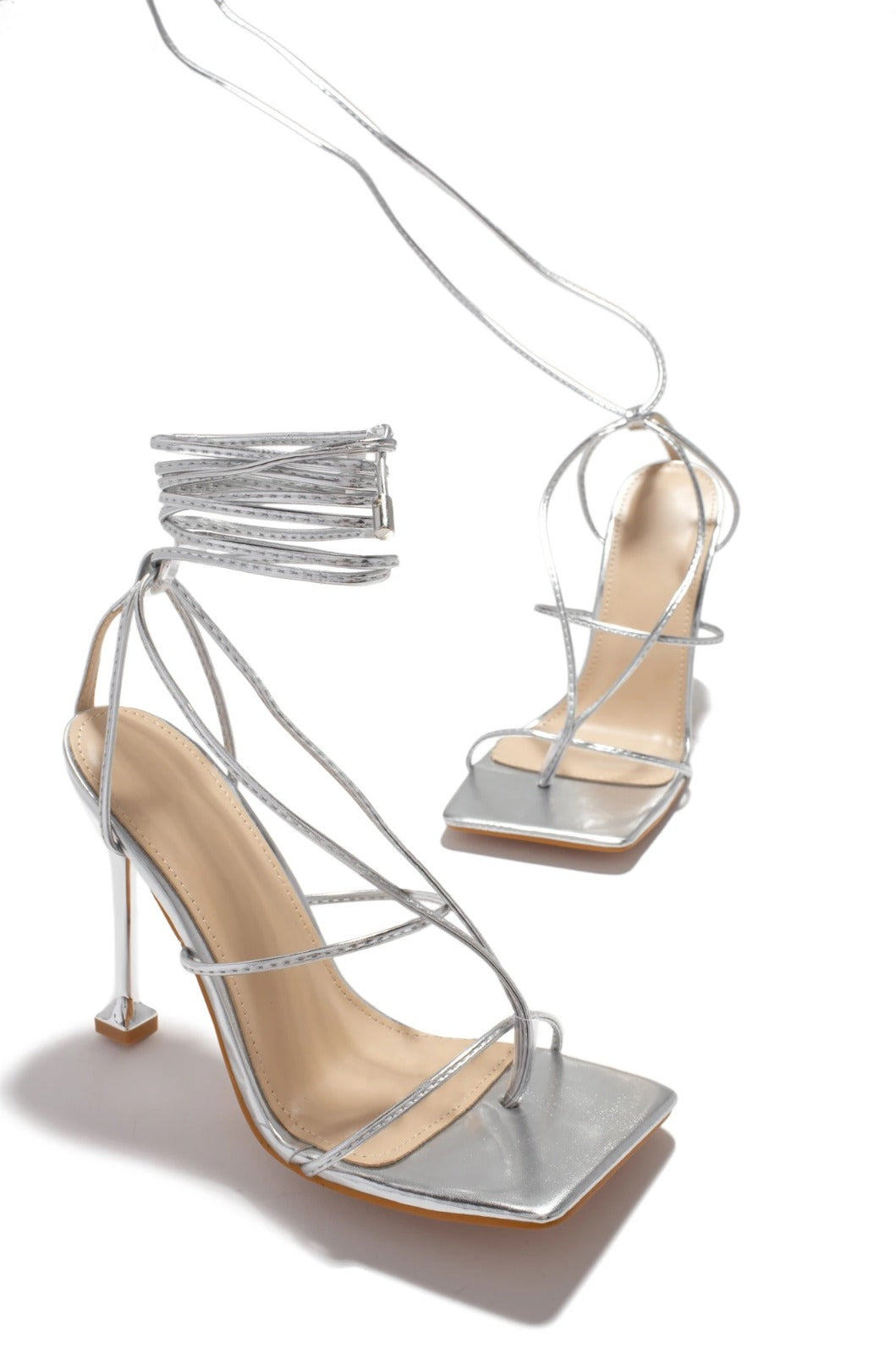 SUMMER BREEZE LACE UP HIGH HEEL -SILVER