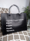 I'M SPEAK FLUENT LEATHER BAG